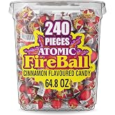 Atomic Fireball Cinnamon Hard Candy, Individually Wrapped, 64.8 oz, 240 Ct | Intense cinnamon heat, iconic red fireball, individually wrapped, bulk tub, party bowls, office candy, sharing