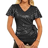 GRACE KARIN Womens Sequin Tops 2025 Ruffle Sleeve Sparkly Shirt, Glitter Party Blouses Dressy Concert Disco Outfits