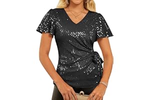 GRACE KARIN Womens Sequin Tops 2025 Ruffle Sleeve Sparkly Shirt, Glitter Party Blouses Dressy Concert Disco Outfits