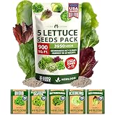 HOME GROWN Lettuce Seeds 5 Variety Mix 3950+ Bulk Pack (Lactuca Sativa) | High Germination, Heirloom, Non-GMO | Romaine Bibb Buttercrunch Iceberg Black Seeded Simpson | Indoor Outdoor Hydroponic