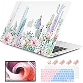 DONGKE Compatible with MacBook Air 13 inch Case 2021 2020 2019 2018 Release A2337 M1 A2179 A1932 with Retina Display & Touch ID, Plastic Hard Shell & Keyboard Cover - Watercolor Cactus