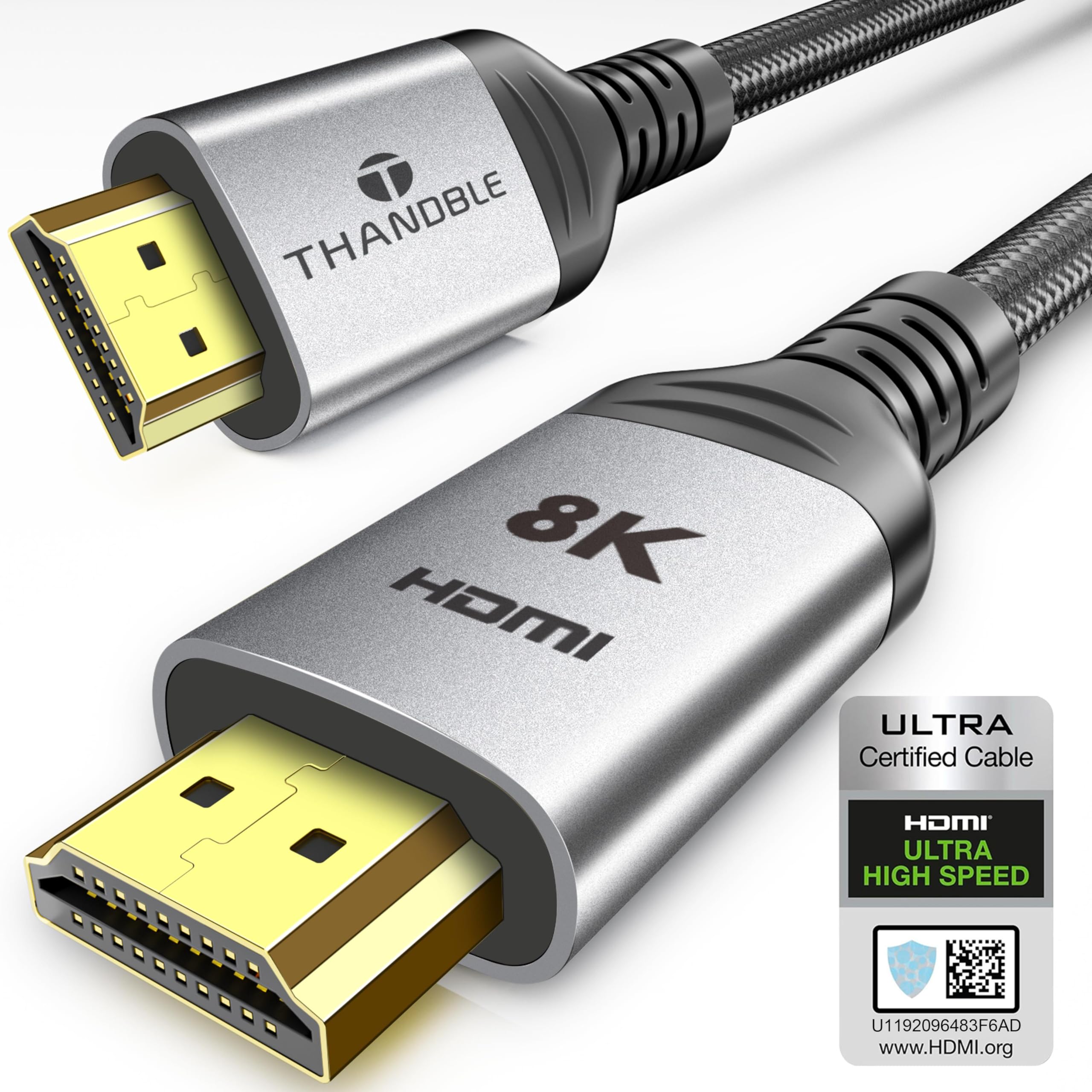 Photo 1 of ** FACTORY SEALED** THANDBLE 10K 8K HDMI 2.1 Cable 6.6 FT, 48Gbps Certified Ultra High Speed HDMI® Cables Cord, 8K@60Hz 4K@120Hz DTS:X, HDCP 2.2&2.3, HDR 10, eARC 12Bit Compatible for Laptop/Monitor/PS5/Xbox/UHD TV/PC