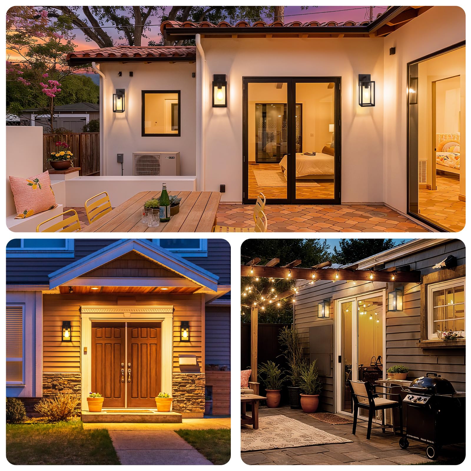 imizdlum 2-Pack Outdoor Wall Light Fixture with Tempered Glass, Exterior Wall Lantern with Easy-to-Clean Design, Waterproof Anti-Rust Wall Sconce for Front Porch, Black, E26 Base