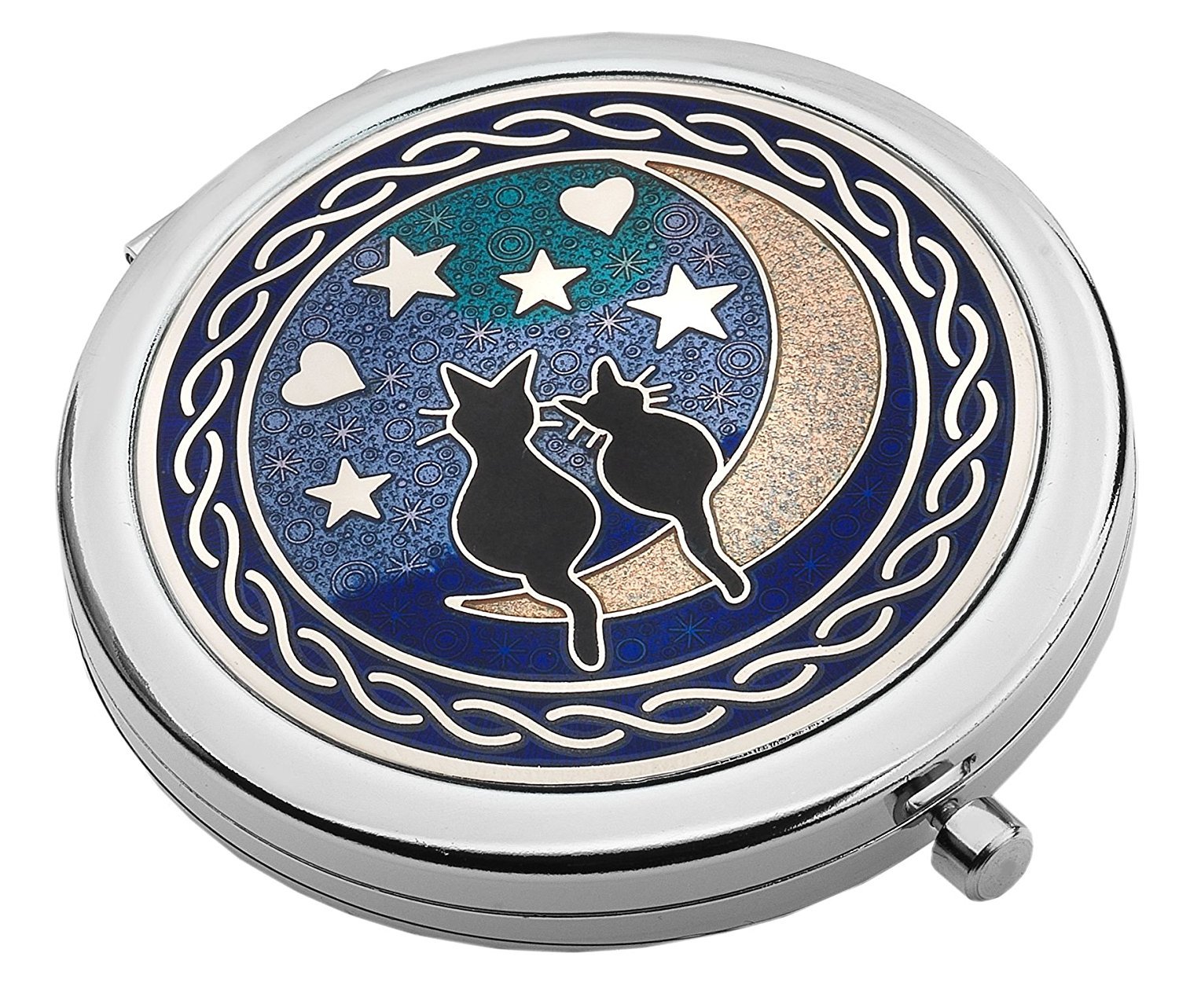Celtic Lands Compact Mirror with Enamel Cat on Moon Design