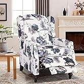 PALLOME Wingback Recliner Chair, Push Back Arm Chair (1, Blue Floral) | Mid Century Modern Manual Recliner, Recliner Chair for Living Room, Bedroom, Home Theater