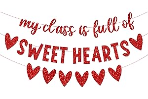 DENEO My Class is Full of Sweethearts Banner, Red Glitter School Classroom Valentines Day Decorations, Student Kids School Class Valentines Day Decorations,Banner Gift for Teacher Valentines Day Decorations