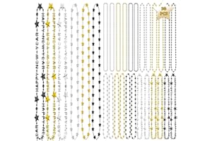 YQUQWN 30PCS New Year Necklace Decorations, Black Gold Silver 2026 Happy New Year Star Bead Necklaces Party Accessories New Years Eve Jewelry for 2026 Party Favors Decorations Supplies