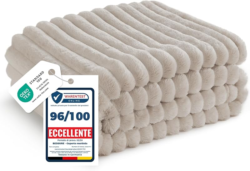 coperta pile plaid divano - regalo donna, 150x200 cm, Beige