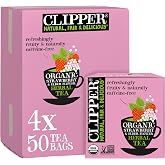 Clipper Organic Strawberry &amp; Elderflower Herbal Tea, 4 Pack / 200 Tea Bags | Naturally caffeine free herbal tea in unbleached tea bags, USDA Organic, Non-GMO approved