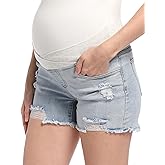 CFRTMTBB Maternity Jean Shorts for Women V-Shape Low Waist Ripped Stretchy Comfy Soft Summer Denim Short Pants