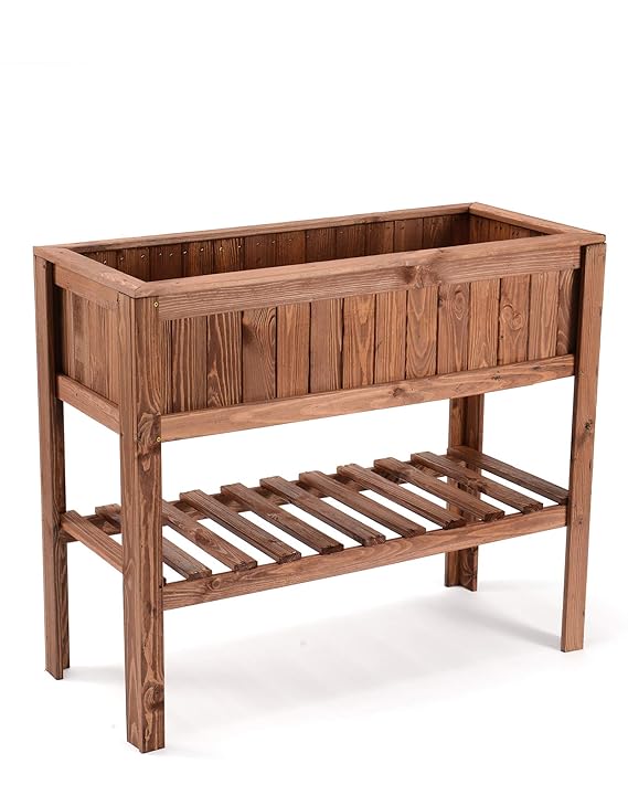 myGardenlust Hochbeet aus Holz zum Bepflanzen für Gemüse im Garten, Terrasse und Balkon - Mit Ablage für Gartenutensilien - B
