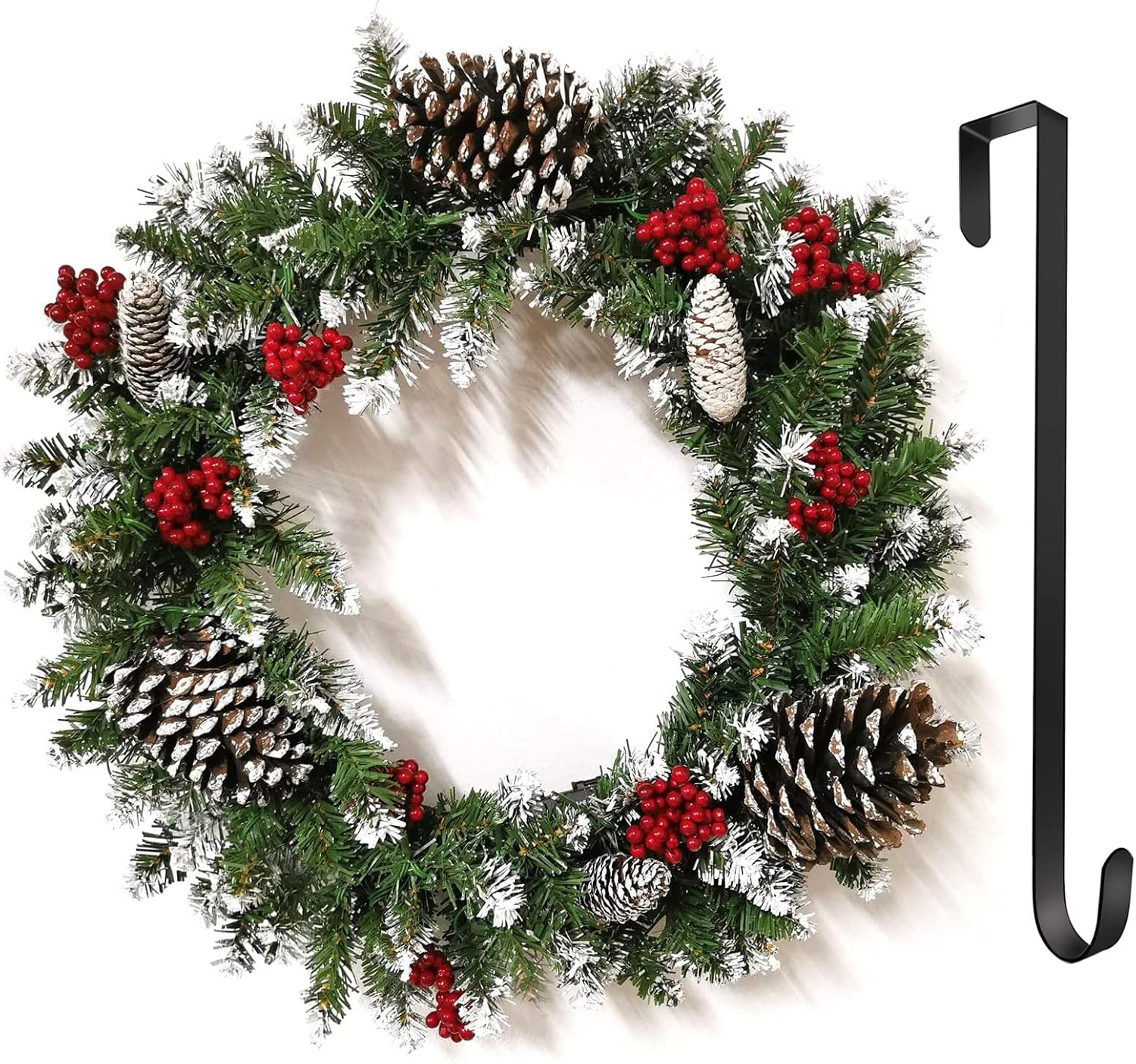 Wreaths, Garlands & Swags - Christmas Wreath with Hanger, 18inch/45cm Artificial Christmas Garland for Front Door with 50 LED Lights, Pre-Lit Xmas Wreath for Winter Decorations Door Wall Hanging Ornaments