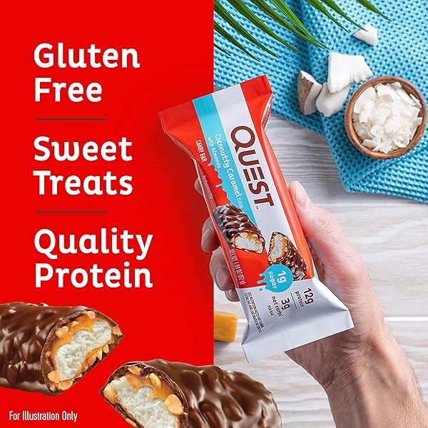 QUEST NUTRITION COCONUTTY CARAMEL CANDY BARS, 12G OF PROTEIN, 3G NET CARBS, 1G OF SUGAR, GLUTEN FREE, 12 COUNT