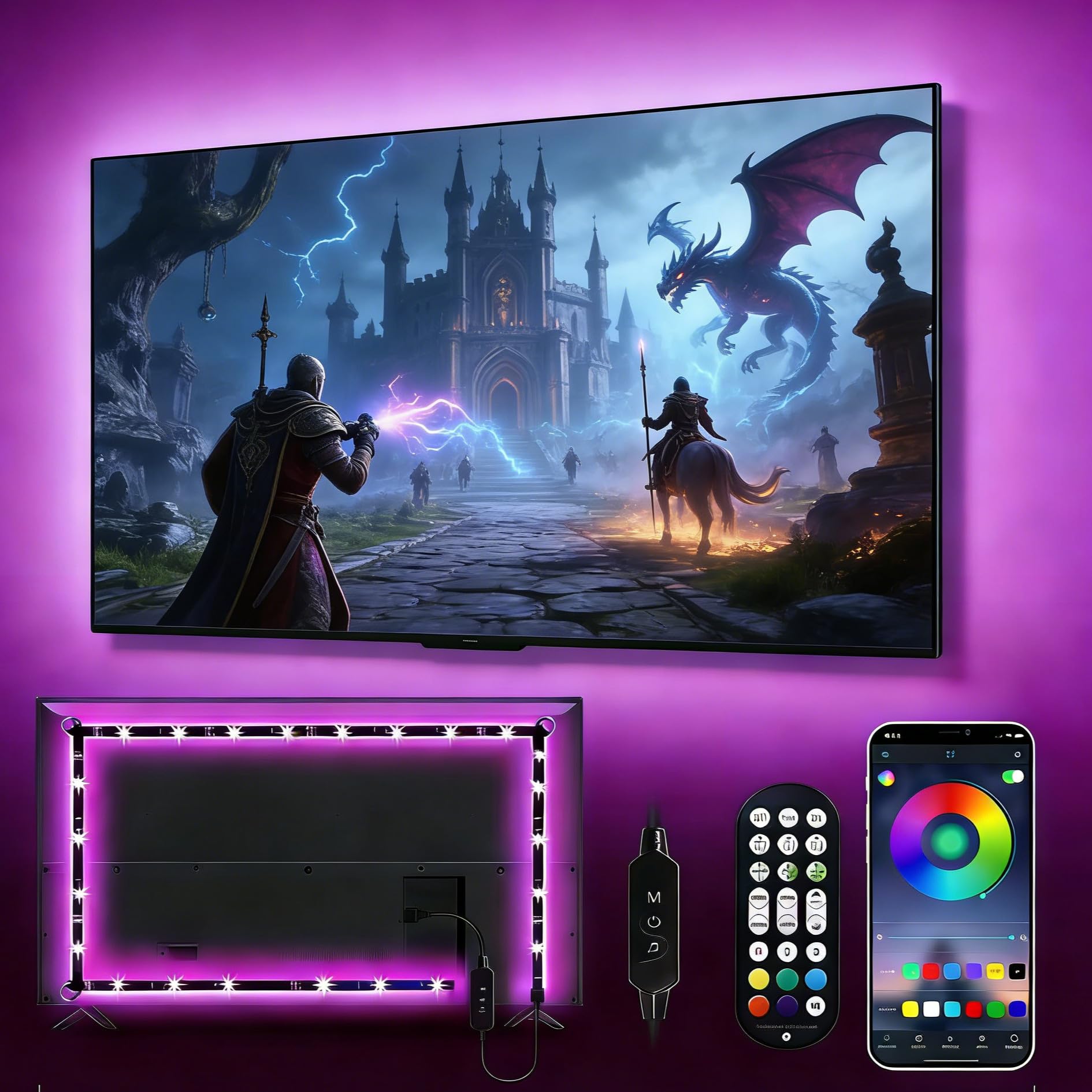 Daymeet Led Lights for TV, 5M Smart LED TV Backlights for 55-85 inch USB TV Monitor Behind Lighting Color Changing RGB TV Led Light Strip with Remote Music Sync Bluetooth APP Control for Bedroom