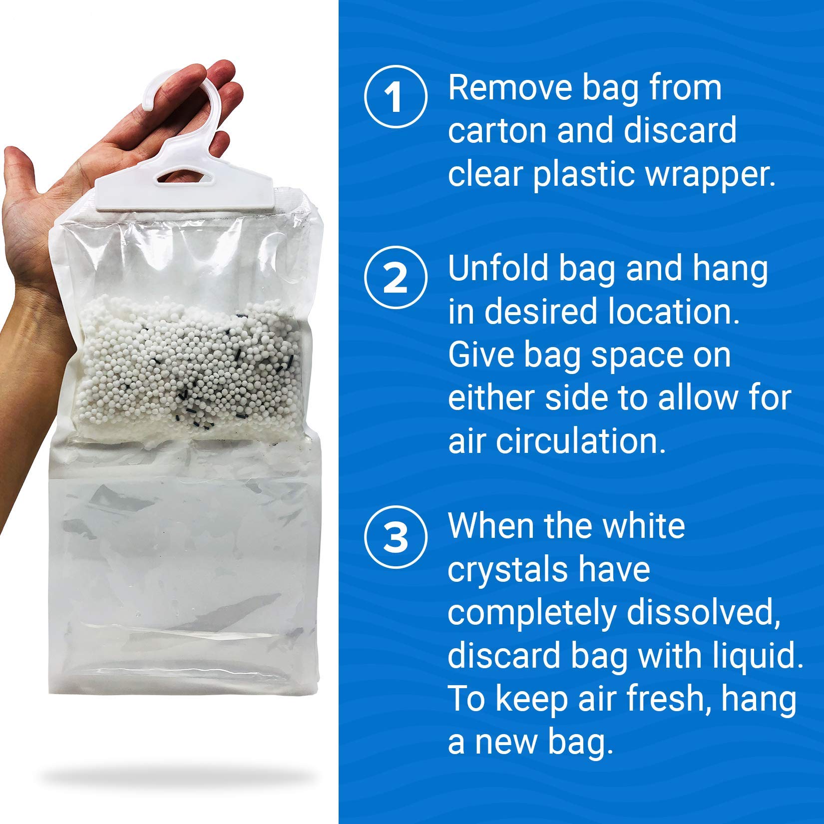 4 Pack Moisture Absorber Hanging Bags, Boat Dehumidifier with Charcoal, Unscented, Removes Dampness and Musty Odors, Ideal for Basement, Closet, Home, Car, RV, and Boating