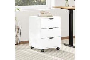 Farini 3-Drawer Under Desk Wooden File Cabinet with Lockable Caster Storage Cabinets for Home Office,White,Required Assembly