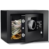 Digital Electronic Money Safe, Steel Security Lock Box with Keypad, Office Hotel Business Jewelry Gun Cash Safe, 0.23 Cubic Feet, 9.06" W x 6.69" D x 6.69" H(black)