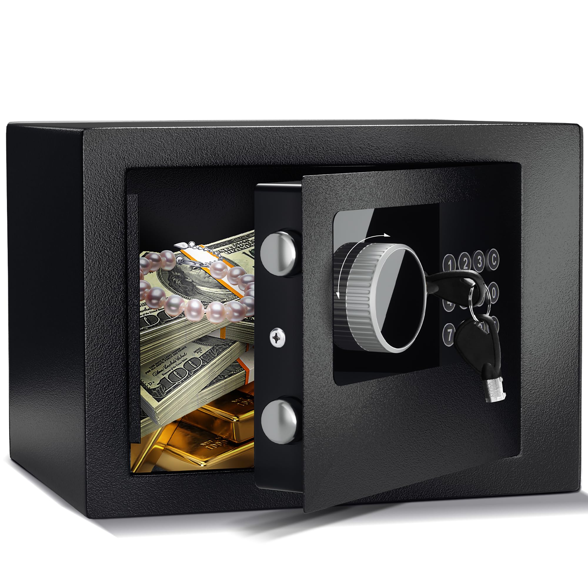 Photo 1 of Digital Electronic Money Safe, Steel Security Lock Box with Keypad, Office Hotel Business Jewelry Gun Cash Safe, 0.23 Cubic Feet, 9.06" W x 6.69" D x 6.69" H?black?