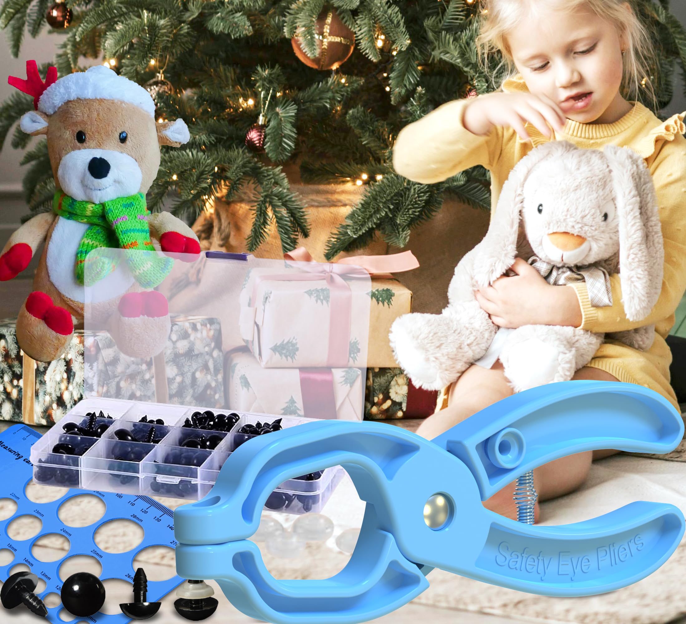 GEOCCI Safety Eye Tool with 160 pcs Amigurumi Eyes and 10-30mm Safety Eye Sizer Tool（Blue）