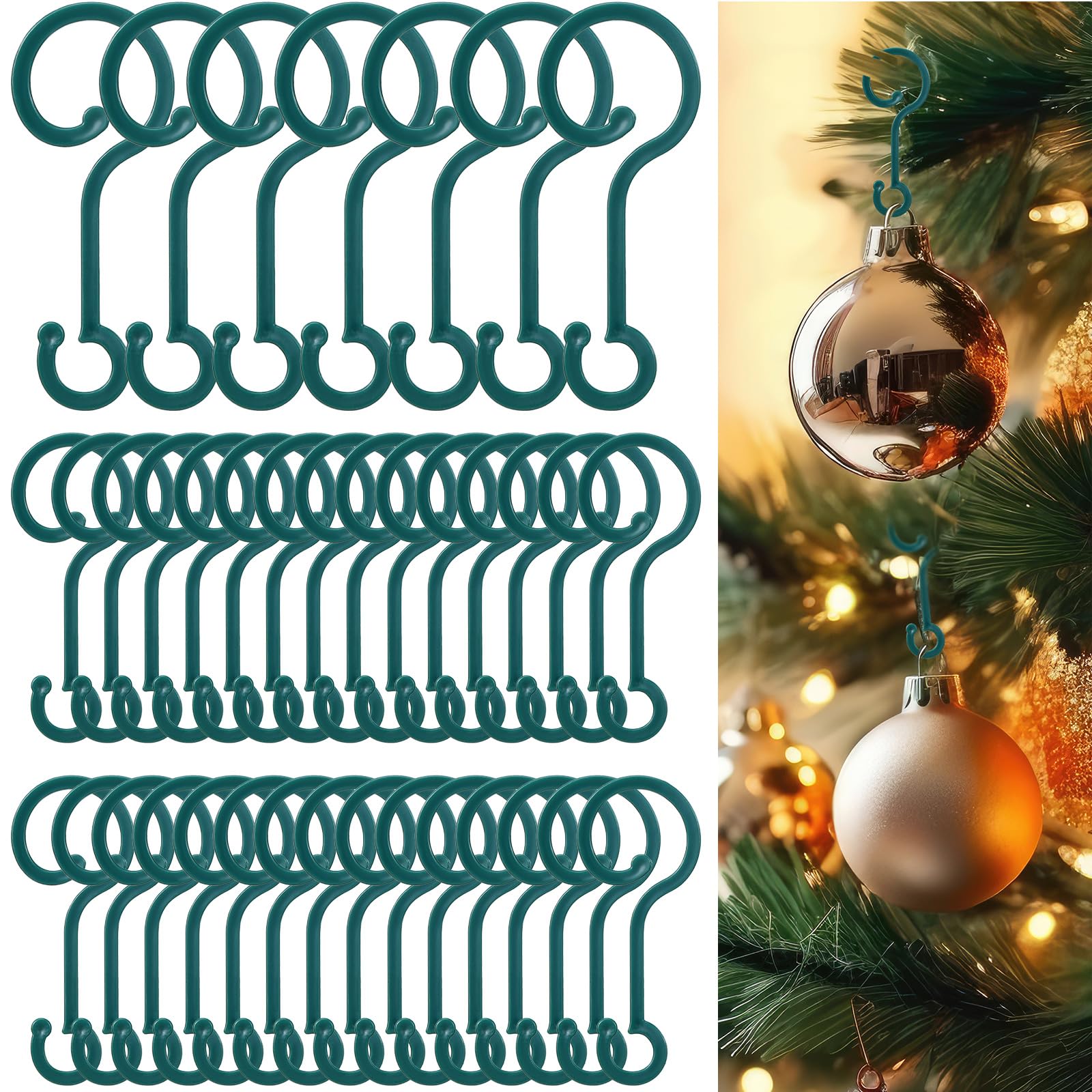 Photo 1 of Wonderjune 250 Pcs Christmas Ornament Hooks Plastic Ornament Hangers Small Christmas Tree Hooks Christmas Light Hooks Christmas Ball Hooks Reusable Green Hangers for Mini Christmas Tree Decoration