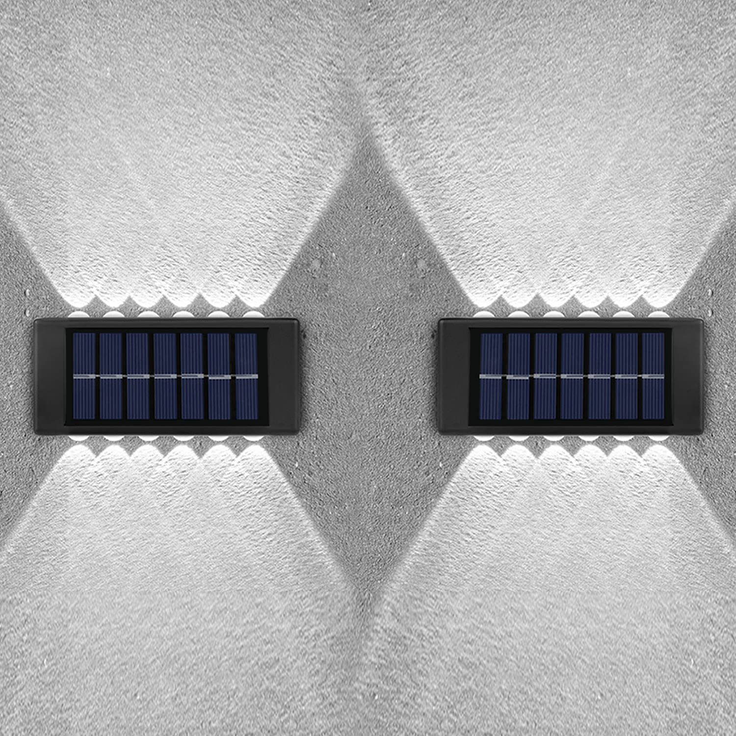 Leehui 2 Pack Solar Wall Lights Outdoor, 12 LED Waterproof Solar Fence Lights Up and Down Wall Lamps for Garden Decoration, Fence, Yard, Front Door, Pathway (12 LED Bright White, 2 Pack) — image 1