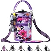 AceTreker 32/40/64/87/128 oz Water Bottle Carrier Bag, Neoprene Water Bottle Sleeve with 4 Pocket, Sport Water Holder with Paracord Handle and Shoulder Strap for Walking Hiking Camping Gym