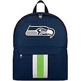 FOCO NFL Officially Licensed Team Color Primary Logo Solid Stripe Football School Bag Travel Backpack - Seattle Seahawks - Navy