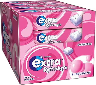 Wrigley Extra Refreshers Bubblemint Gum Sugar Free 112 Pieces Bulk Pack