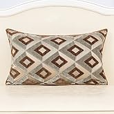 Alerfa Rectangle Pillow Geometric Plaid Embroidery Cut Velvet Cushion Case Luxury Modern Lumbar Throw Pillow Cover Decorative Pillow for Couch Sofa Living Room Bedroom Car 12 x 20 Inch Brown Gray