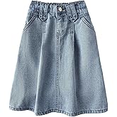 GORGLITTER Girl's Denim Skirt Elastic High Waist Midi A Line Skirts with Pockets Cute Preppy Clothes