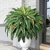 MARTINE MALL 48 inch Fake Ferns Artificial Ferns for Outdoors Look Real, 88 Branches Large Faux Boston Fern for Outdoor Planter Realistic UV Resistant Hanging Artificial Fake Plants for Porch Patio