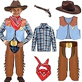 G.C 6 PCS Boys Cowboy Costume Kids Dress Up Outfits Toddler Cowboy Hat Vest Halloween Cosplay Role Play Party Birthday Gifts