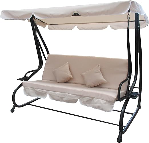 Amazon Com Aleko Swc04sd Outdoor Garden Porch Swinging Couch And Daybed Swing Chair Steel Frame Patio Canopy Beige Kitchen Dining