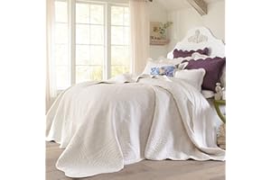 BrylaneHome Bedding Lightweight All Season Florence Quilted Oversized 100% Cotton Ultra Supreme Softness Bedspread - Queen, Ecru