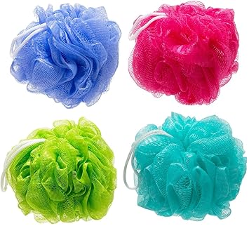 Boldnyoung Round Scrub Bath Sponge Loofah for Men and Women, Random Color, Pack of 4