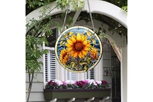 HOTIYOK Yellow Flower Acrylic Window Hangings Sunflower Retro Stained Window & Wall Decor, Ideal Housewarming Gift, Home Decor for Mom Grandma Wife Teacher Floral Lover
