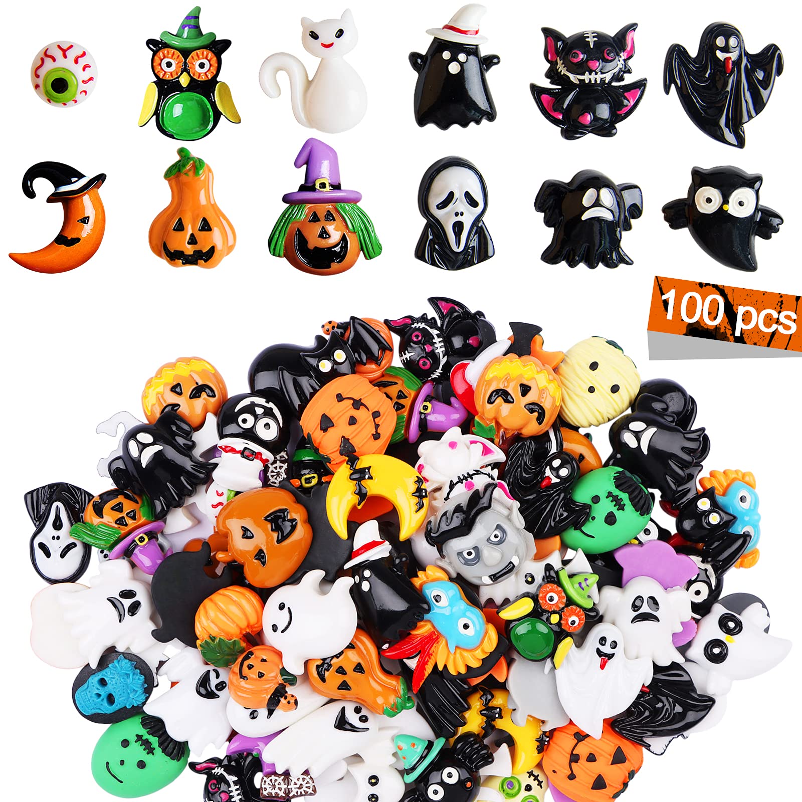 View 1 of 100PCS Kalolary Halloween Slime Charms - Kawaii Resin Flatback Miniatures for Craft DIY Making (Random)