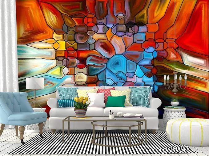 Amazon.com: RECETHROWS Wall Mural Vibrant Stained Glass Peel and Stick