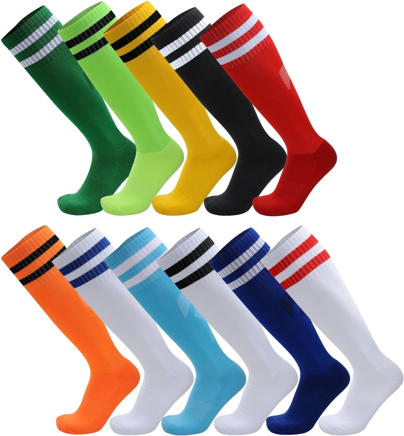 AD Taylor Unisex Knee High Stripe Football Sports football Socks (2 Pack) for Men, Women, Boys and Girls (White/Red Stripe, Big Kid/UK 2.5-6(EUR35-39))