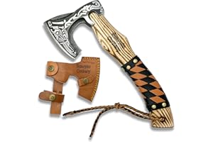 Scarpio Cutlery | 13" Custom Handmade Carbon Steel Real Viking Axe Hatchet, Throwing and Camping Axe, Birthday Gift for him, Leather Wrapped Handle and Leather Sheath (Valhalla Axe)