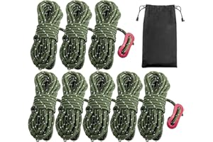 8 Pack Reflective Nylon Ropes, 4mm Tent Guy Lines with Tensioners Ultralight Reflective Tent Guy Ropes for Outdoor Camping Hi