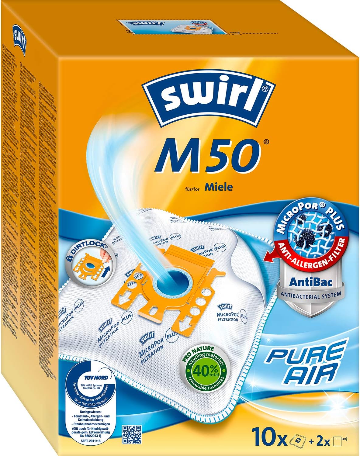 Swirl M 50 MicroPor Plus Staubsaugerbeutel für Miele Staubsauger | Anti-Allergen-Filter | Dauerhaft hohe Saugleistung | 10 Stück inkl. 2 Filter