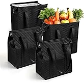 simarro 4 Pack Insulated Grocery Bags, Reusable Shopping Bags Cooler Bag Thermal Totes with Zippered Top & Handle for Groceries & Food Delivery (Black)