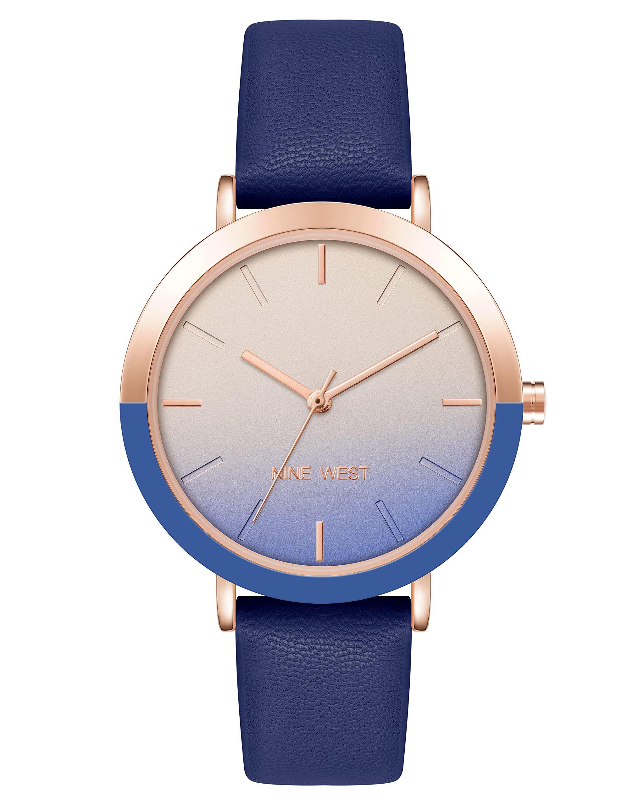Women\'s Faux Leather Strap Navy/Gold Tone Buckle Closure Crystal Lens Watch Facet Princess Dark Blue Leather Dress Watch for Women  main image 2