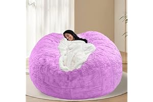 BCU 7FT Big Bean Bag for Adults Kids Without Filling Big Joe Bean Bag Chair Cover for Stuffed Animal Storage, Purple