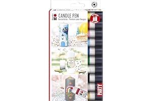 Marabu 1805000009882 Candle Pen Set, 10 Candle Pens of 25 ml, Creamy, Soft Wax Paint, Water-Based, Non-Fading, Odourless, Weatherproof, Easy Candle Decoration