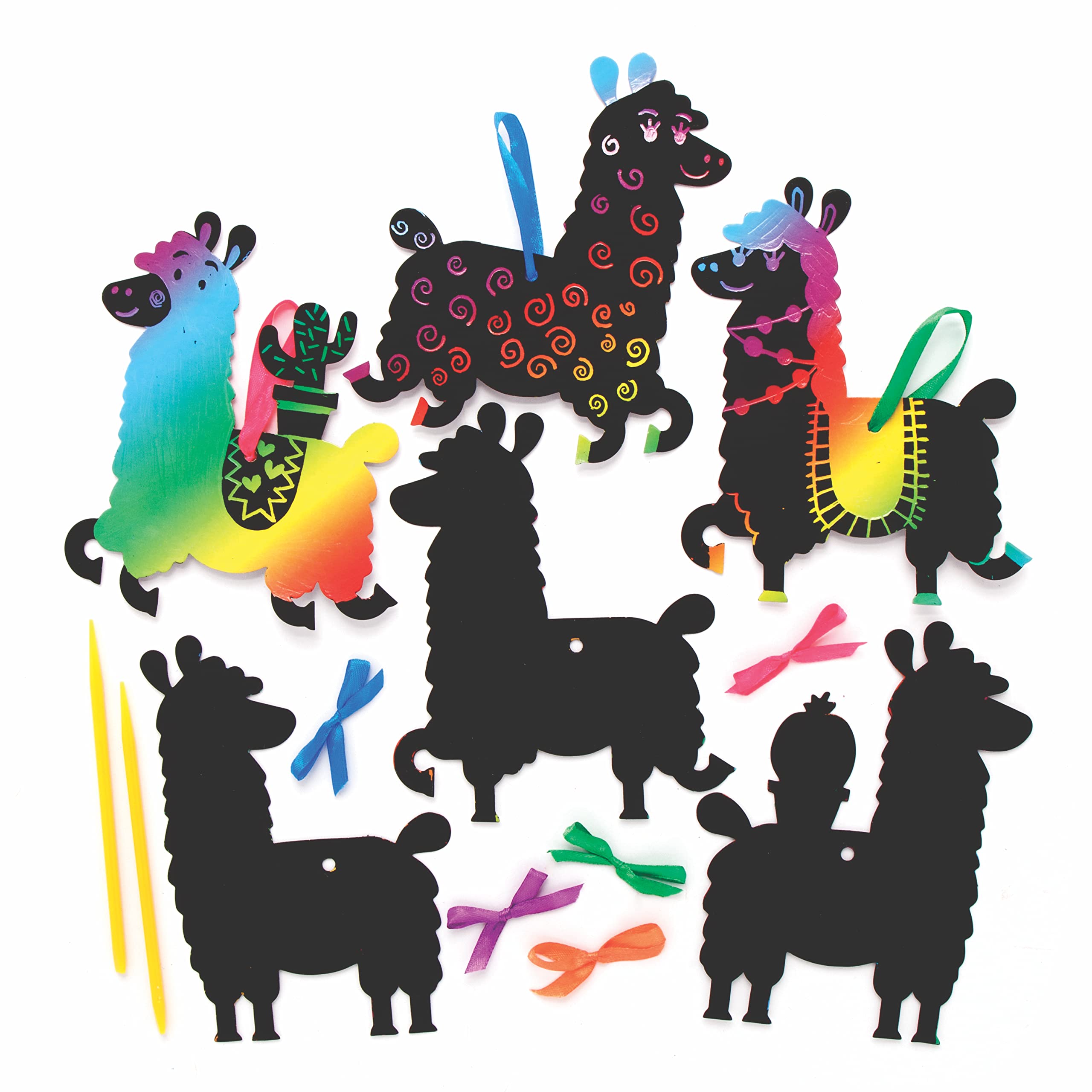 Baker Ross AX725 Llama Scratch Art Decorations - Pack of 10, Hanging Decorations For Children to Design & Display