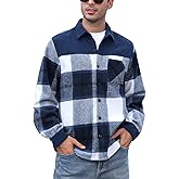 IBTOM CASTLE Men's Flannel Shirts Casual Button Down Plaid Shirt Jacket Long Sleeve Shacket with Pockets