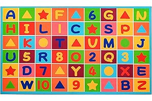 Booooom Jackson Kids ABC Rug Play Mat for Toddlers 39X59 inches,Alphabet Numbers Shapes Baby Mat for Floor Educational Learning Daycare Playroom Nursery Rug Non-Slip Backing