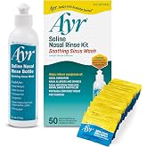 Ayr Saline Nasal Rinse Kit Soothing Sinus Wash, 50 Count Saline Nasal Rinse Mixture Packets Plus Applicator Bottle